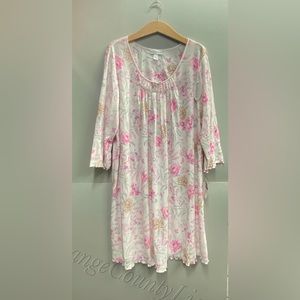 Women's Miss Elaine Pleated Floral-Print Nightgown Pajamas Sleep Pj Pink Size XL